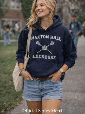 RARE Maxton Hall Lacrosse Hoodie M Navy Frayed Edge Amazon Prime Show Fan Merch
